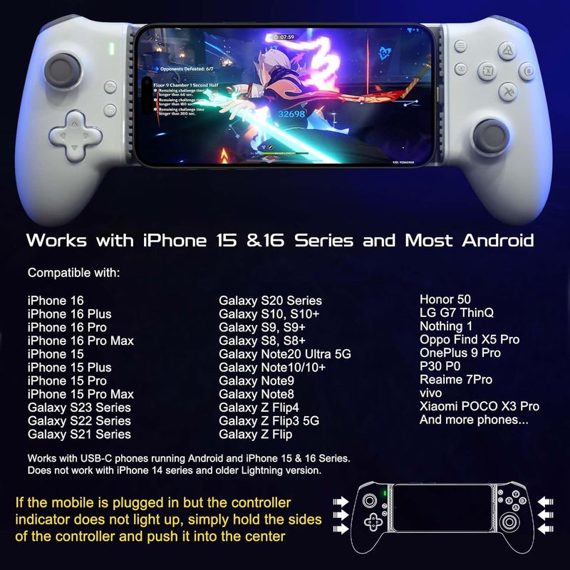 Joso Mobile Gaming Controller (USB-C) - Plug & Play with Hall Effect Joystick/Triggers, 2 Back Buttons, for Cloud/PS/Xbox/PC Remote Play, Universal Phone Gamepad - Image 5